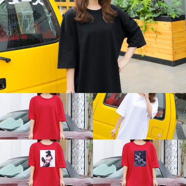 

pure cotton short sleeve t-shirt women 2020 new summer loose fattening increase medium length casual printed half coat t-shirt sleeve wo, White