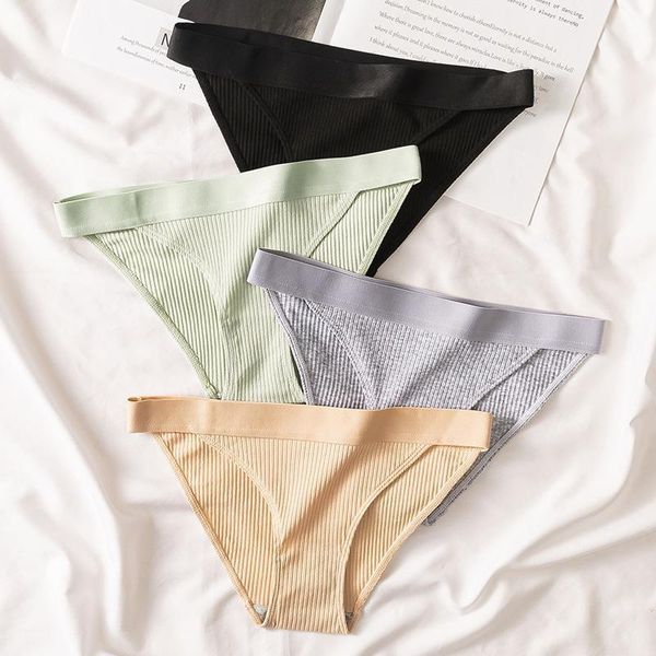 

3pcs cotton women's panties soft striped women underpants solid girls briefs female lingerie comfort intimate underwear1, Black;pink