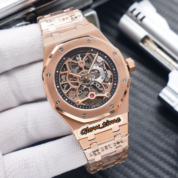 

version royal 316l steel case hand-winding mechanical 28800vph 26518or.oo.1220or.01 mens watch skeleton tourbillon dial luxry watches, Slivery;brown