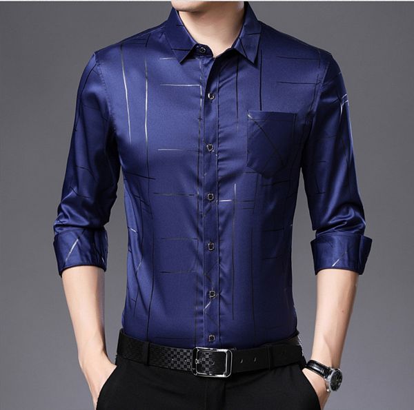 

miacawor new spring long sleeve shirts men fashion print social shirts slim fit camisa masculina men clothes c584, White;black