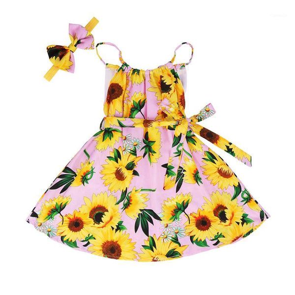 

girl's dresses girls viscose floral sling dress baby toddler summer cool sunflower halter kids cute sweet tie bows beach sleeveless1, Red;yellow