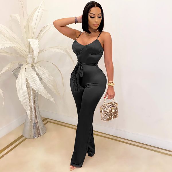 

2020 europe and america casual style commuter straight jumpsuit, Black;white
