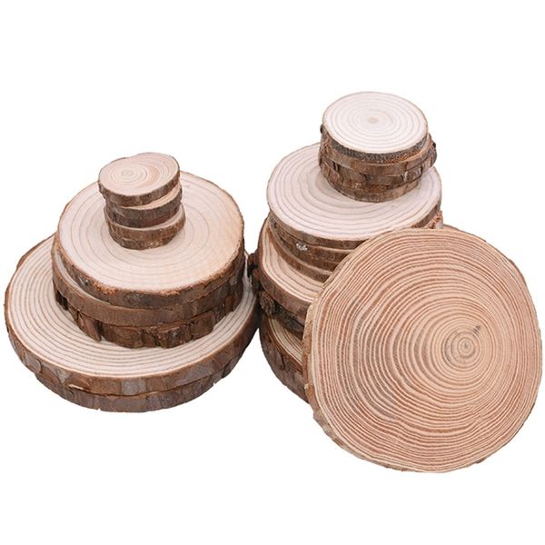 

3-12cm thick natural pine round unfinished wood slices circles with tree bark log discs diy crafts wedding party painting decor