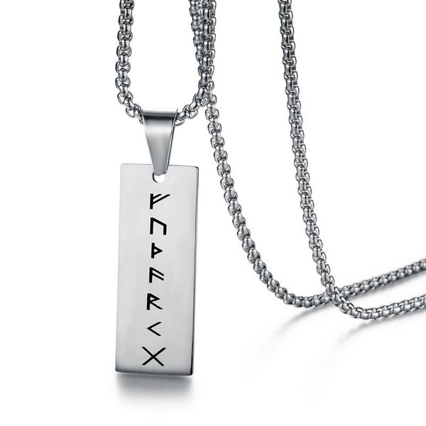 

valily men's simple tag pendant necklace stainless steel norse vinking necklace jewelry for men women, Silver