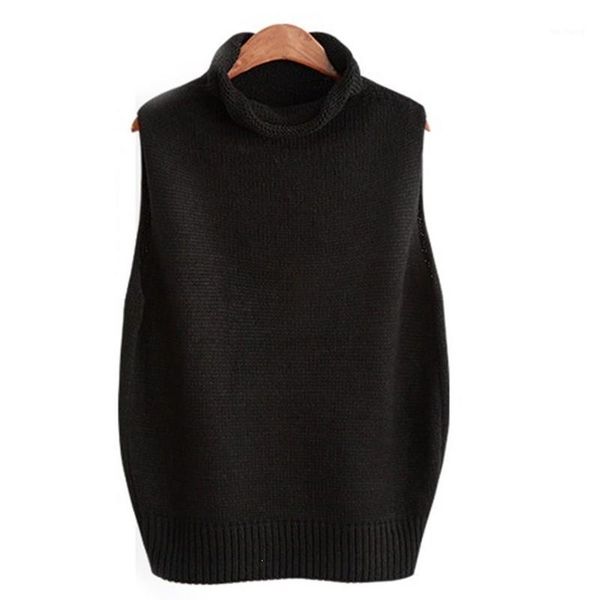 

2019 autumn women sweater vest fashion ladies sleeveless sweater pullover high collar knitted loose jumper1, Black;white