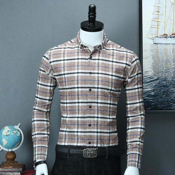 

men's button down long sleeve plaid flannel shirts casual standard-fit button-down collar quality brushed cotton gingham shirt, White;black