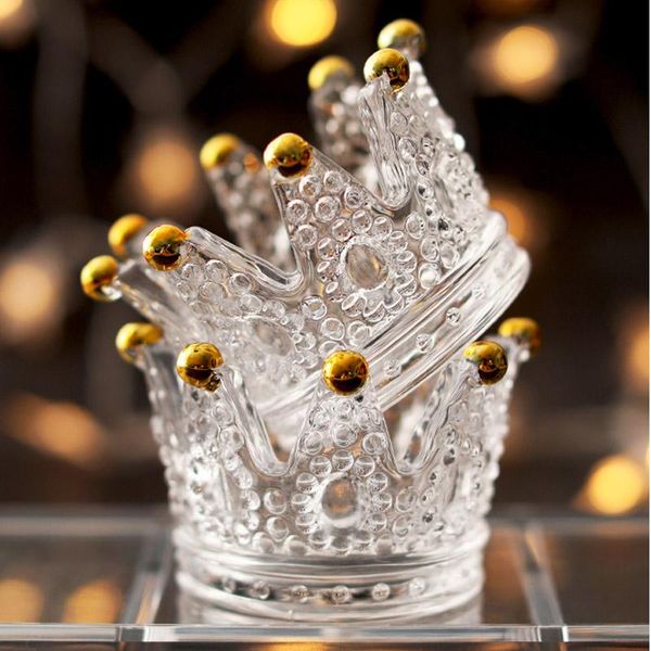 

1pcs creative glass crown candlestick embossed ring beauty egg tray put cosmetic egg shelf jewelry storage box, Pink;blue