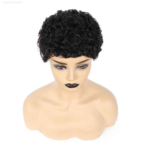 

fashion trend short small curly women's wig natural color hu hair heaear, Black
