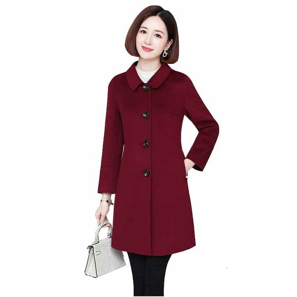 

2020 autumn winter women's coats wool&blends parkas pockets single-breasted jackets woolen coat plus size long outerwear kw383, Black