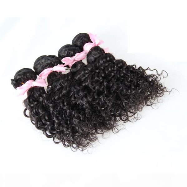 

deep wave hair weaving extensions 400g brazilian hair weave bundles natural color brazilian virgin hair 4 pcs double weft, Black