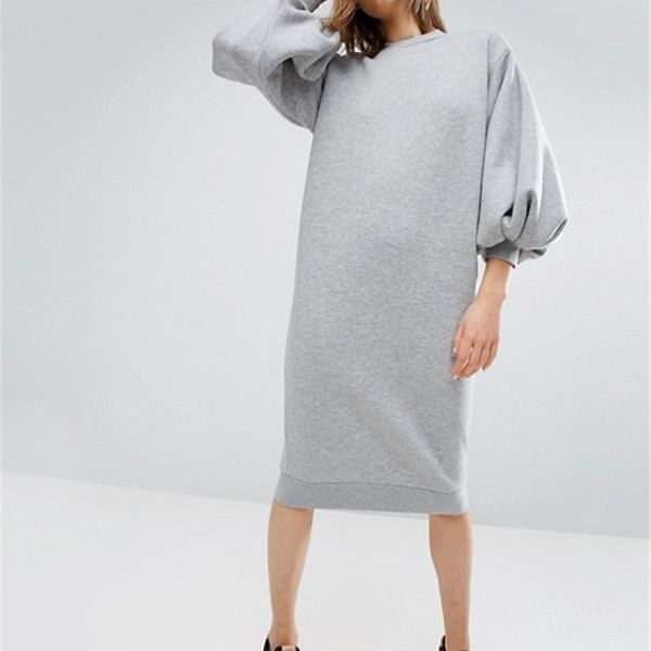 

ael space cotton sweatshirt dress bishop sleeve backless long dresses loose plus size hight quality women clothing 201204, Black