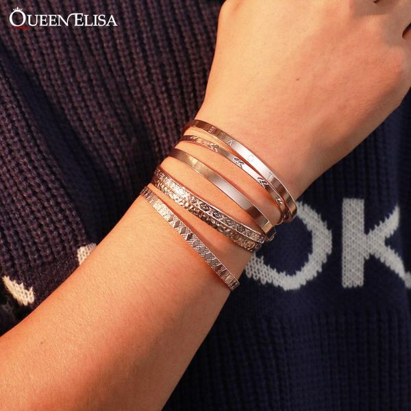 

queen elisa 2021 hip hop bracelet set for women 6pcs gold color vintage bracelet metal geometric jewelry wholesale, Black