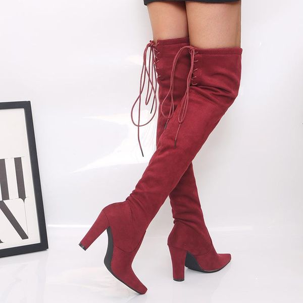 

women's elastic knee high boots thick 2020 new style boots heel thin legs show high thin medium, Black