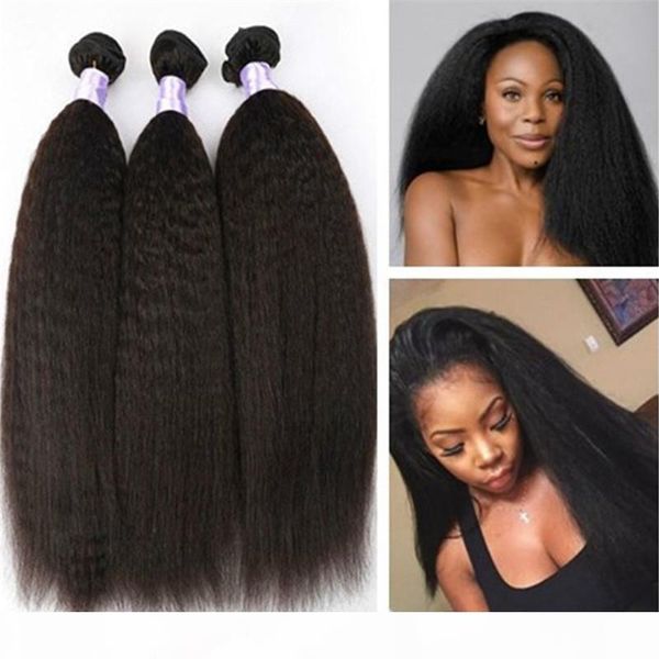 

brazilian human virgin hair kinky straight hair weaves natural color 100g bundle double wefts 3bundles lot hair extensions, Black;brown