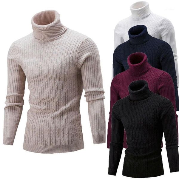 

uk mens winter warm knitted high roll turtle neck pullover sweater jumper 1, White;black