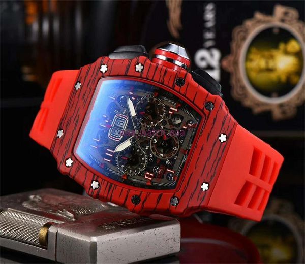 

men fashion watch all dial work chrono stainless steel quartz movement rubber male sport wristwatch gift clock montre, Slivery;brown