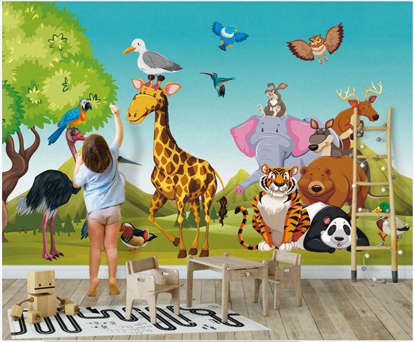 

3d wallpaer custom p mural cute hand drawn cartoon forest animal children's room 3d wall murals wallpaper for walls 3 d home decor