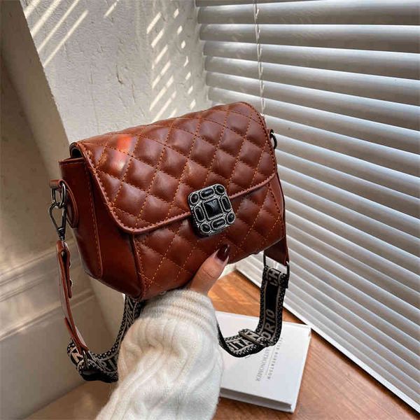 

75% off handbag factory store on rhombic plaid wide shoulder strap personalized sewing thread solid color women's single small