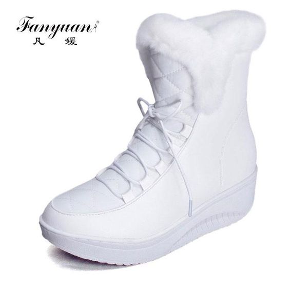 

fanyuan 2020 shoes women boots solid slip-on soft cute women snow boots round toe flat with winter fur ankle, Black