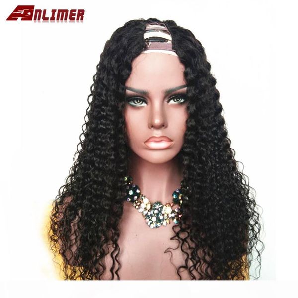 

high density glueless kinky curly u part wigs 100% unprocessed brazilian remy 2*4'' u part human hair middle part wig for women, Black