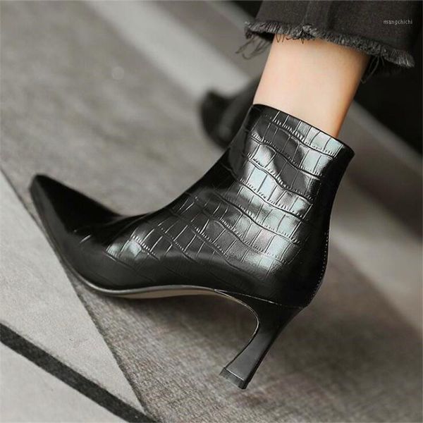 

stone pattern ladies high-heeled boots pointed toe stiletto boots black beige high-heeled winter ladies fashion1