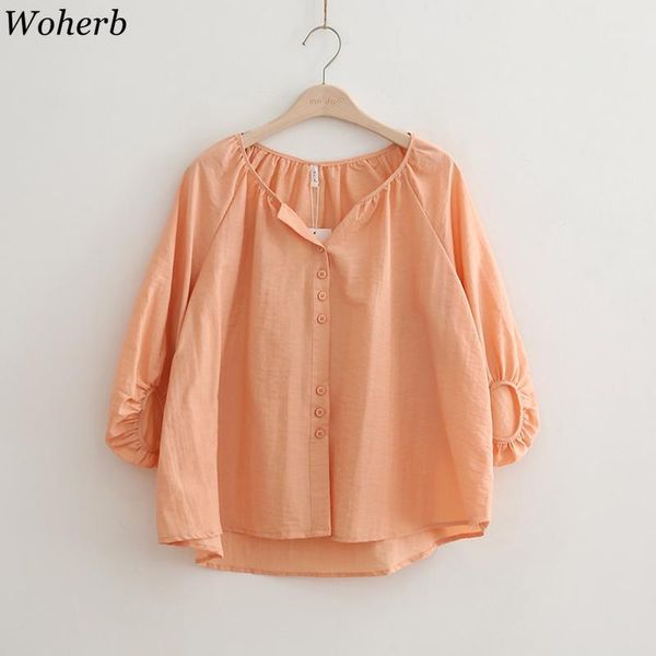 

woherb vintage v neck women blouse shirt kawaii 2020 korean female elegant holiday party ladies blouses1, White