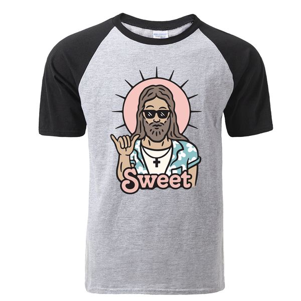 

забавный иисус tshirt сладкая мода мужская реглан лето топы с коротким рукавом печать повседневный спорта толстовка с капюшоном толстовка му