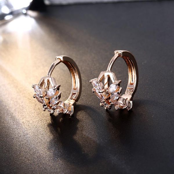 

fym new arrival luxury 3 colors hoop earrings leave shape zircon crystal female jewelry earring gift for women party, Golden;silver