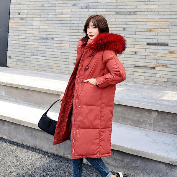 

women's down & parkas lisyrhjh women jacket long winter thickened warm fur hooded cotton coat fashion casual, Black