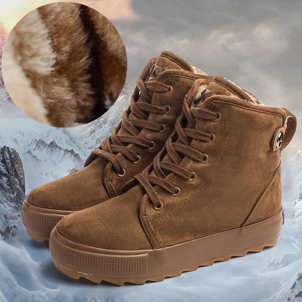 

winter shoes women 2020 plush ankle boots fur snow boots ladies warm shoes female fashion lace up flat botas mujer, Black