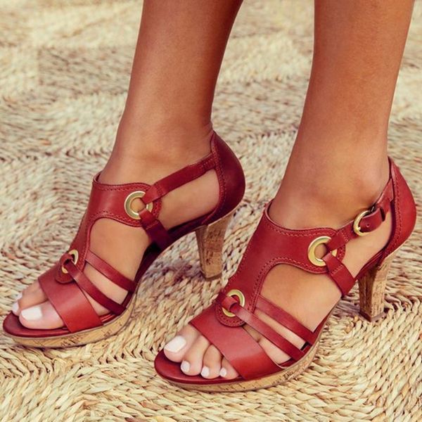 

women pumps gladiator high kitten heel leather open toe buckle strap wedding shoes platform ladies sandal sapato feminino t200525, Black