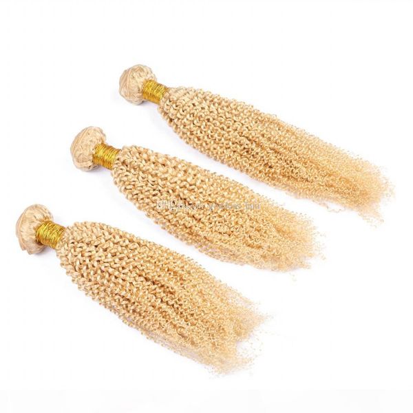 

бледнел blonde кудрявый завитые связки double wefted extensions волос 3шт бразильский человеческих волос kinky завитые цвет # 613 3шт, Black