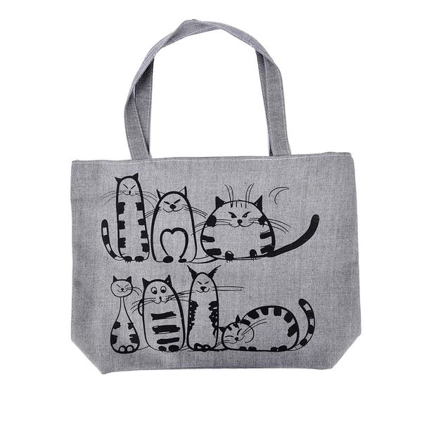 

1pcs women cartoon cats printed beach zipper bag bolsa feminina canvas tote shopping handbags sac a main femme de marque