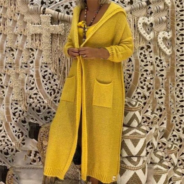 

knitted sweater ladies 2020 autumn outerwear long hooded cardigans open-stitch solid color sweaters for women plus size1, White