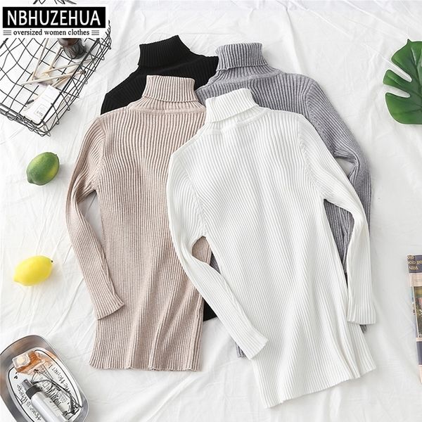 

nbhuzehua women white plus size turtleneck female knitted oversized sweater pullover autumn winter new 4xl 5xl 6xl y200910, White;black