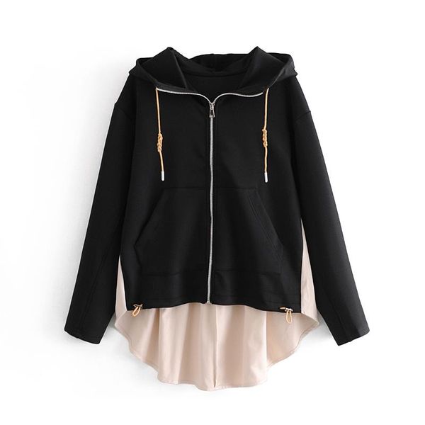 

q8316-korean style women's clothing wholesale 2020 spring and autumn new loose front and rear contrast color patchwork hoodie wo, Black