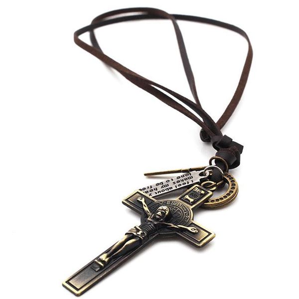

eif dock men vintage leather rope chain necklaces zinc alloy cross jesus pendant necklace friend jewelry par qylumj, Black