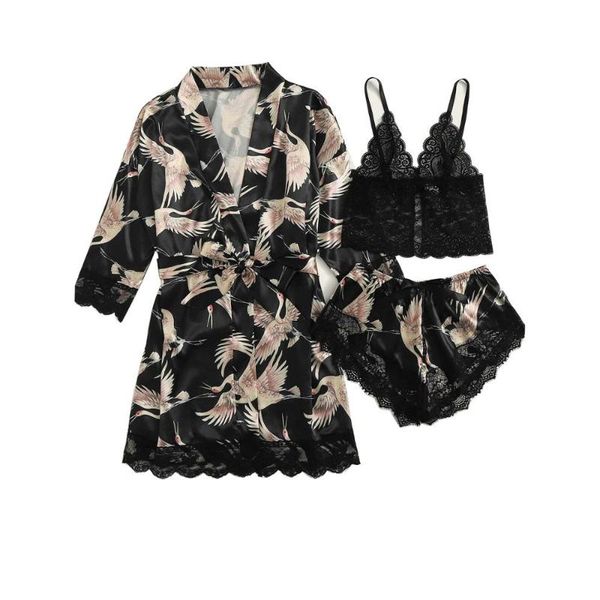 

women's sleepwear creation 101 spring and autumn pajamas simulation silk home clothes ladies underwear nightgown set, Black;red