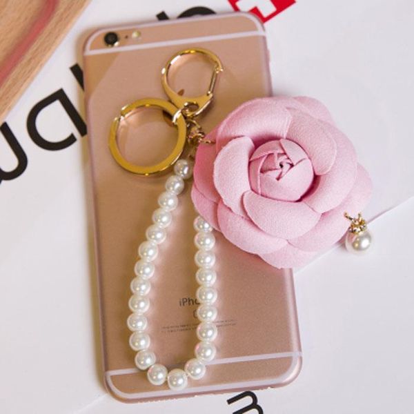 

new arrival camellia flower imitation pearl women key chain golden fashion key ring women bag pendant car key eh593 h bbyfbn, Slivery;golden