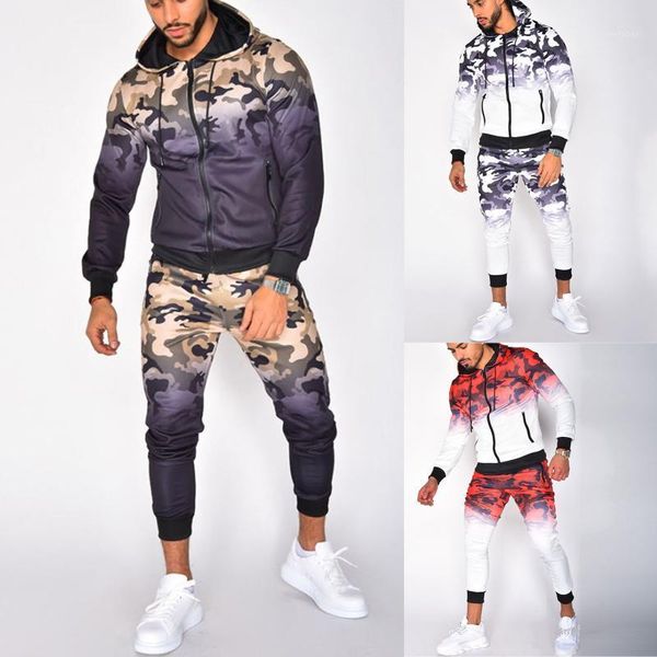 

zipper tracksuit men set sporting 2 pieces sweatsuit men clothes printed sweatshirt hoodies jacket pants winter track suits male1, Gray