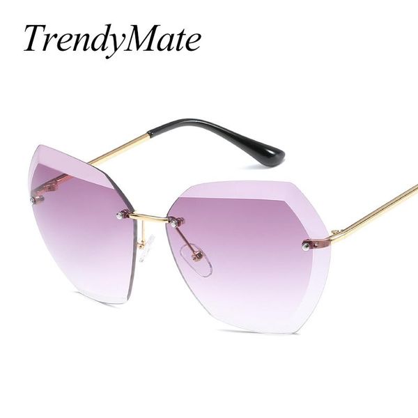 

sunglasses 2021 rimless women men brand designer hexago oversized big frame clear lens vintage gafas 1171t, White;black