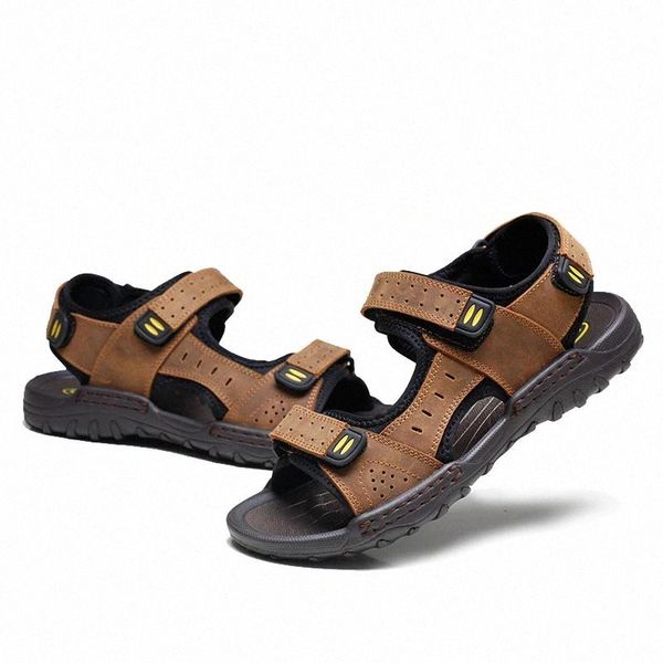

classic men's sandals soft comfortable men shoes genuine leather sandals soft outdoor men roman sandals #ec6h, Black