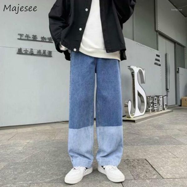 

men jeans denim patchwork gradient color straight wide leg loose plus size 3xl fashion casual students streetwear all-match new1, Blue