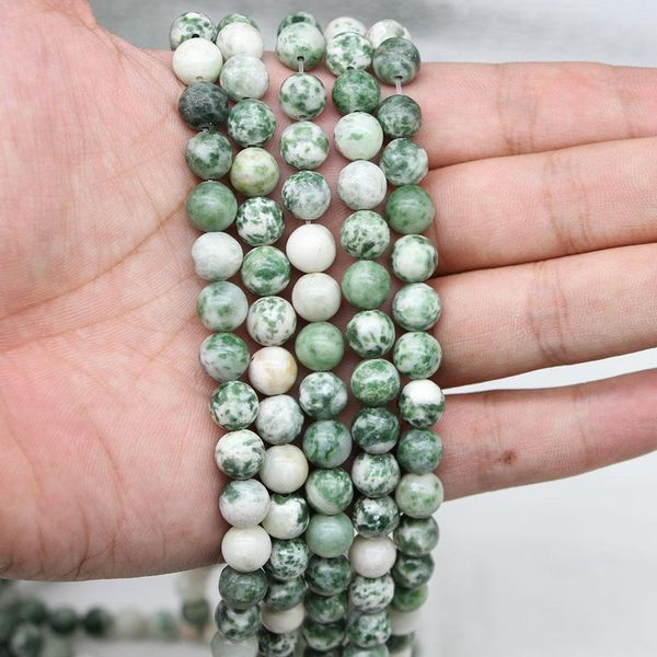 

1strand lot 4 6 8 10 12mm natural green spot stone bead round loose bead spacer beads for jewelry making findings diy bracelet h bbylzm