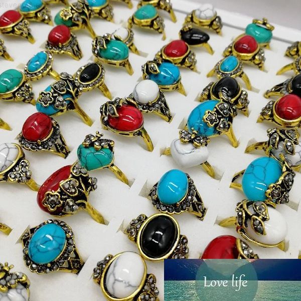 

retro turquoise rings jewelry fashion pine gemstone 20factory/pack natural stone finger band mix style colour fit women, Silver
