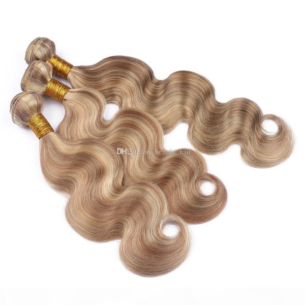 

piano color human hair extensions 3bundles honey blonde 27 and blench blonde 613 human hair two tone body wave hair weft, Black