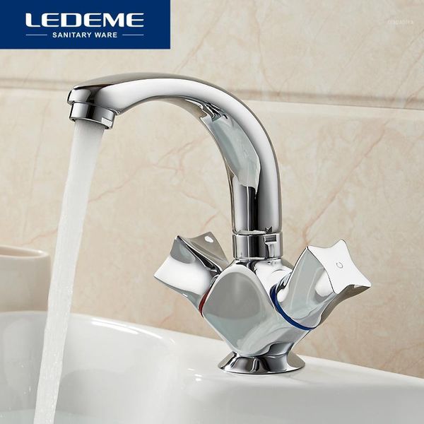 

ledeme basin faucet dual holder single hole star design brass vessel tap bathroom faucet chrome modern waterfall faucets l1087-21