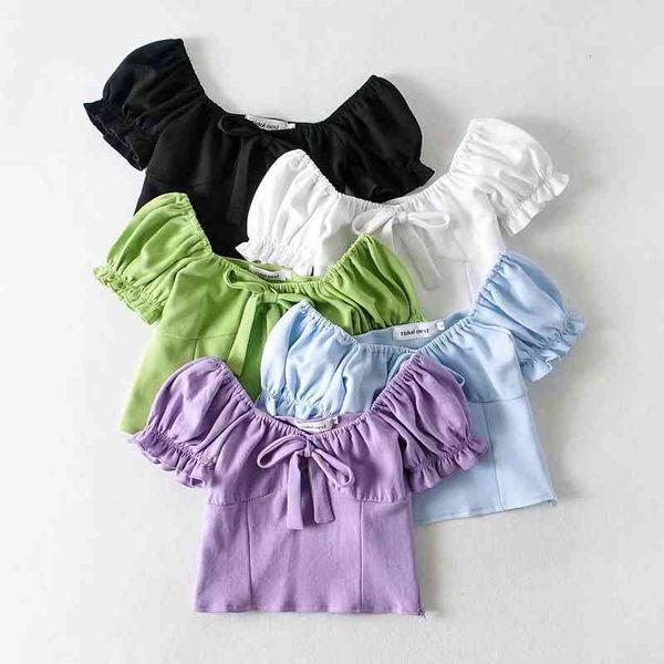 

in the summer of french cultivate morality retro party led chest stereo bowknot short-sleeved shirts that show hilum, White