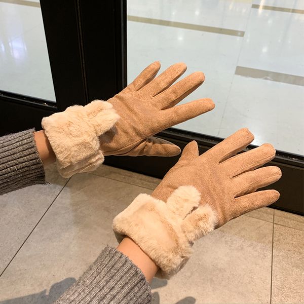 

ins gloves female suede student korean version cute plush warm winter cold proof touch screen cycling, Blue;gray