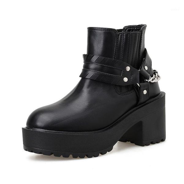 

2020 autumn early winter shoes women boots platform fashion ladies high heels boots black ankle botas square heel .5cm a28551
